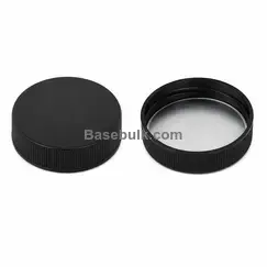 38 mm black ribbed plastic cap with induction heat seal liner