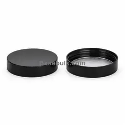 Cap 45 mm black smooth plastic with an induction heat seal liner