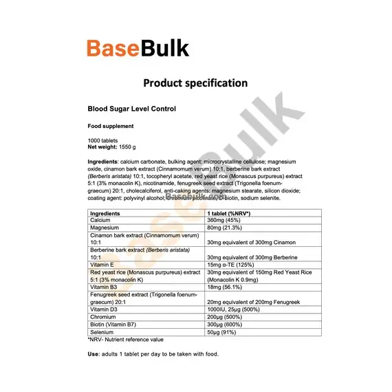 Blood Sugar Level Control food supplement 1000 tablets packaging