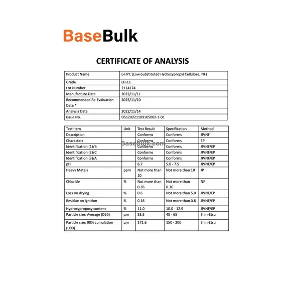 L-HPC (Low-Substituted Hydroxypropyl Cellulose, NF), RM0000131
