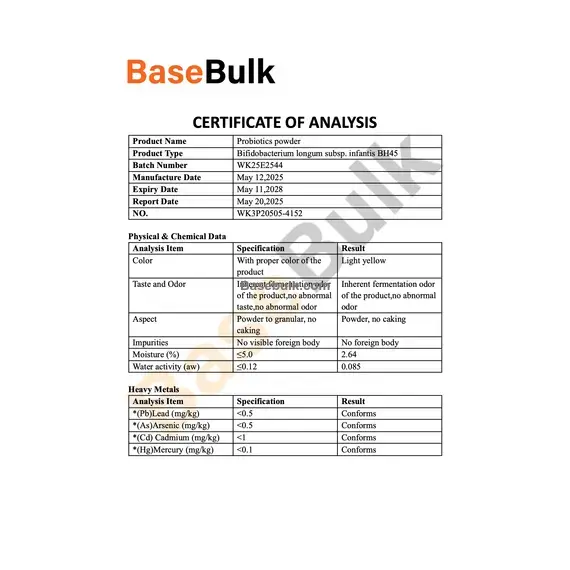 Bifidobacterium infantis 100B CFU/g product specification sheet