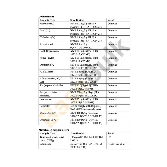 Black Chokeberry fruit specification sheet, RM0000516