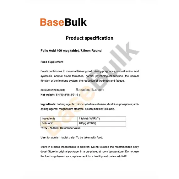 Vit. B9 (Folic Acid) 400mcg tablet, TC0000025