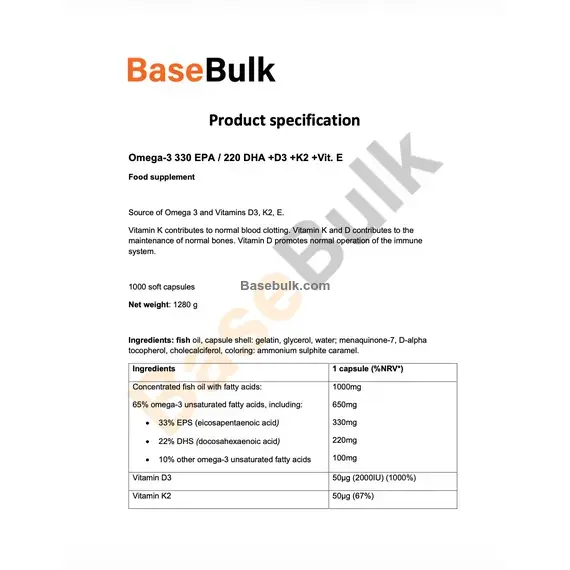 Complément oméga-3 330 EPA 220 DHA plus D3 K2 et vitamine E