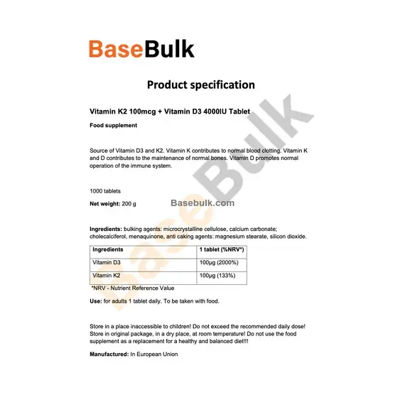 Vit. K2 100mcg + D3 tab, product code TC0000069