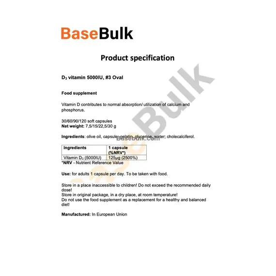 Vitamin D3 5000iu soft capsules food supplement, TC0000030
