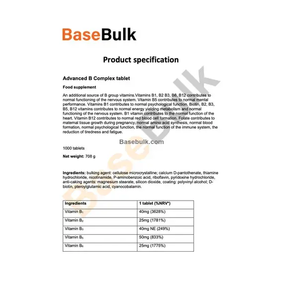 Advanced B Complex tablet supplement, 1000 tablets