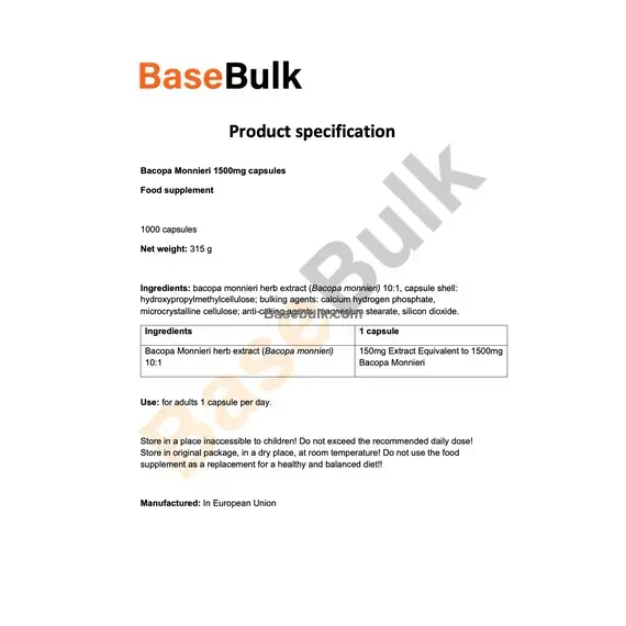 Bacopa Monnieri 1500mg capsules food supplement 1000