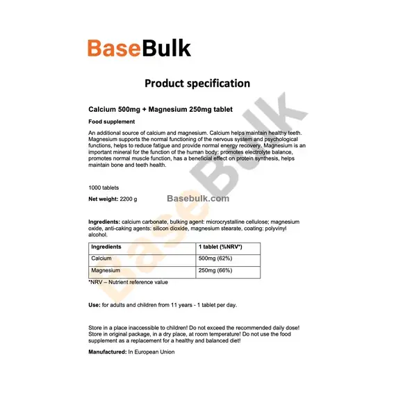 Calcium 500mg + Magnesium 250mg tablet additional product image