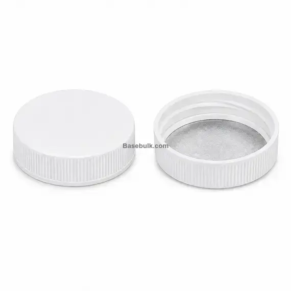 38 mm white ribbed plastic cap with induction heat seal liner