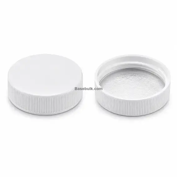 45 mm white ribbed plastic cap with induction heat seal liner