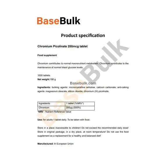 Chromium Picolinate 200mcg tablet, 7.5mm round