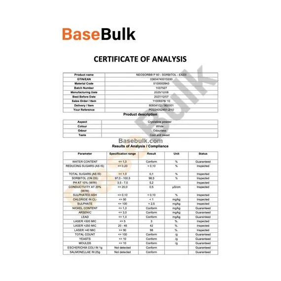 NEOSORB® P 60 sorbitol E420I product specification sheet