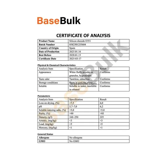 Silicon Dioxide RM0000004 specification sheet additional product image