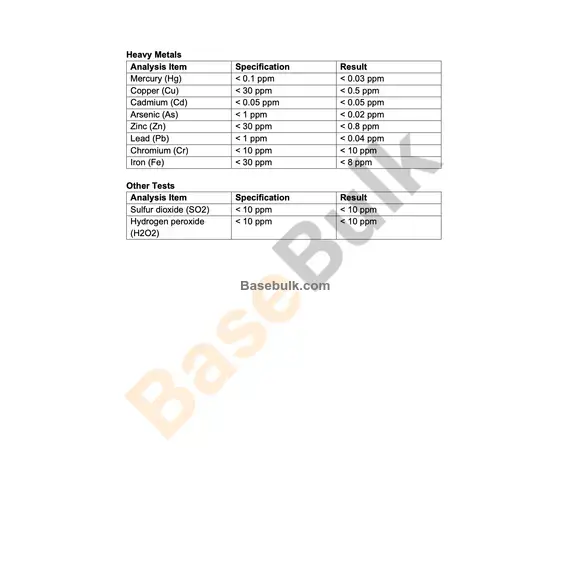 Marine Collagen Peptide specification analysis sheet, product code RM0000005