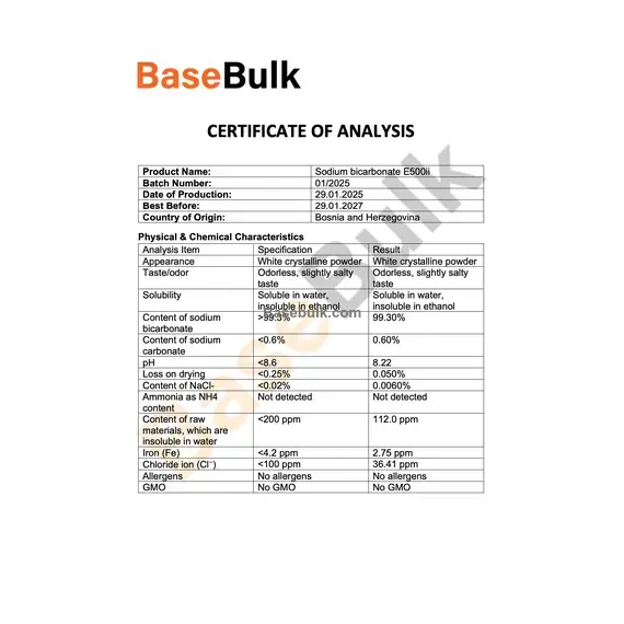 Sodium Bicarbonate Hydrogen Carbonate specification sheet RM0000016