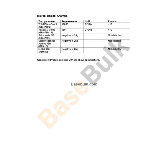 Vitamin K2 MK-7 1.3% in calcium hydrogen phosphate specification sheet