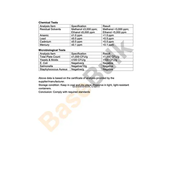 Vitamin B1 (Thiamine Hydrochloride) specification sheet, RM0000030