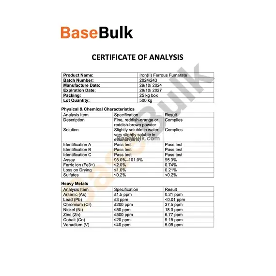 Iron(II) Ferrous Fumarate RM0000053 specification sheet