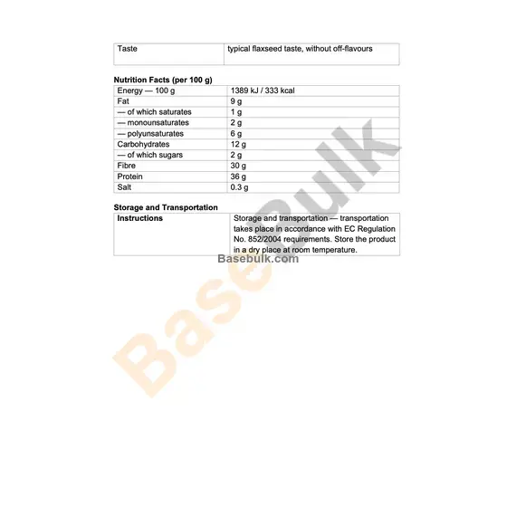 Flaxseed Powder product specifications and nutrition information