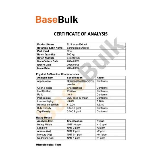 Echinacea Extract 10:1 specification sheet for RM0000059