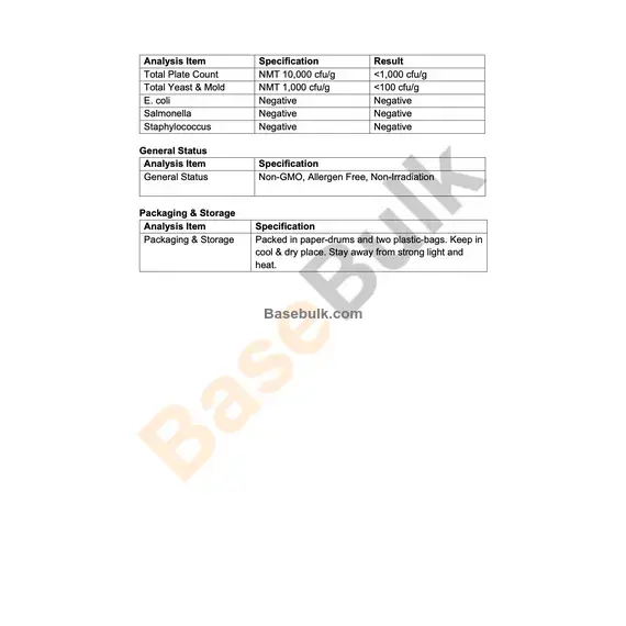 Echinacea Extract 10:1 specification and analysis sheet RM0000059