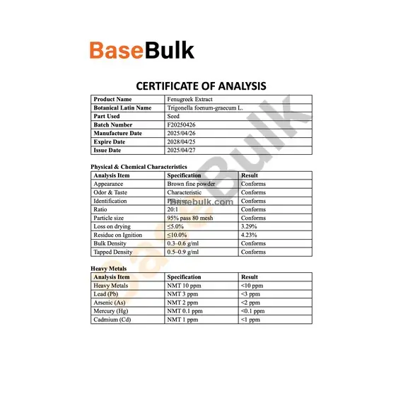 Fenugreek Extract 20:1 specification sheet, RM0000066