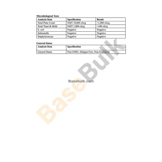 Fenugreek Extract 20:1 specification sheet for RM0000066