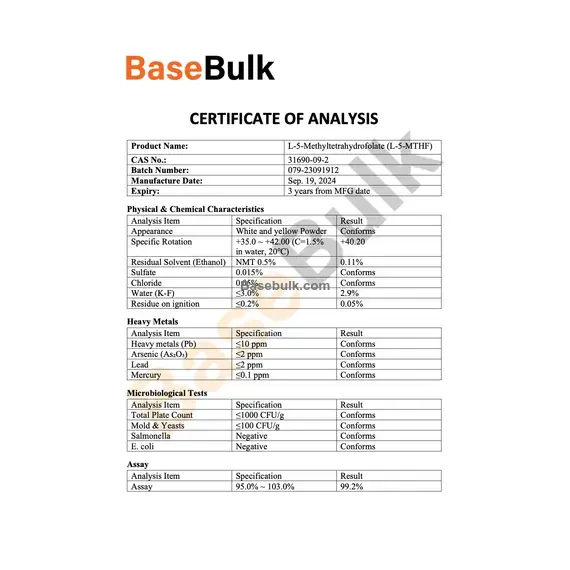 L-5 Methyltetrahydrofolate (L-5-MTHF) specification sheet, RM0000074