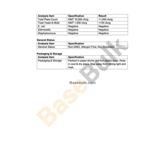 Spezifikationsblatt für Sibirischen Ginsengwurzelextrakt 10:1 RM0000080