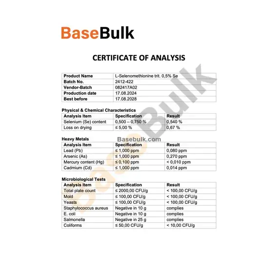 L-Selenomethionine (Se 0.5%) product analysis specifications, RM0000087