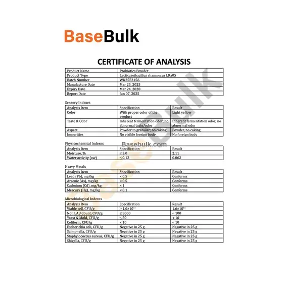 Lactobacillus Rhamnosus 100B CFU/g product specification image RM0000095