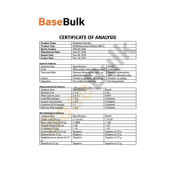 Bifidobacterium Bifidum 100B CFU/g specification sheet RM0000096