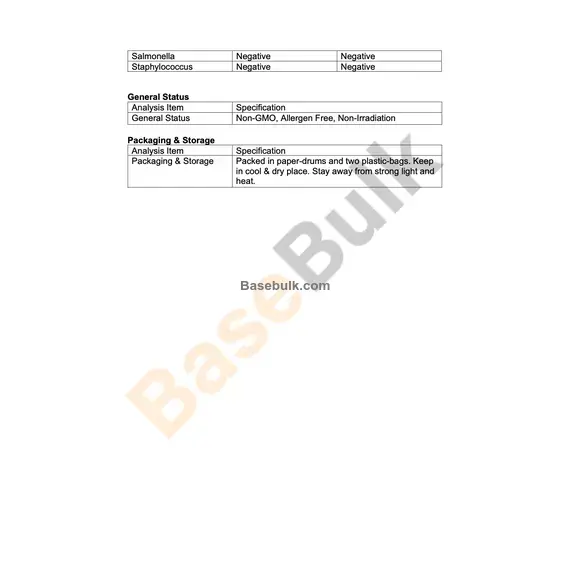 Horse Chestnut Seed Extract 20% Aescin specification sheet RM0000112