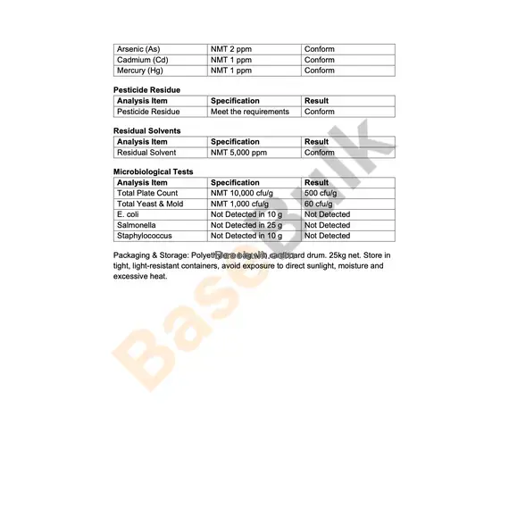 Magnolia Bark Extract 2% Honokiol specification sheet, RM0000122