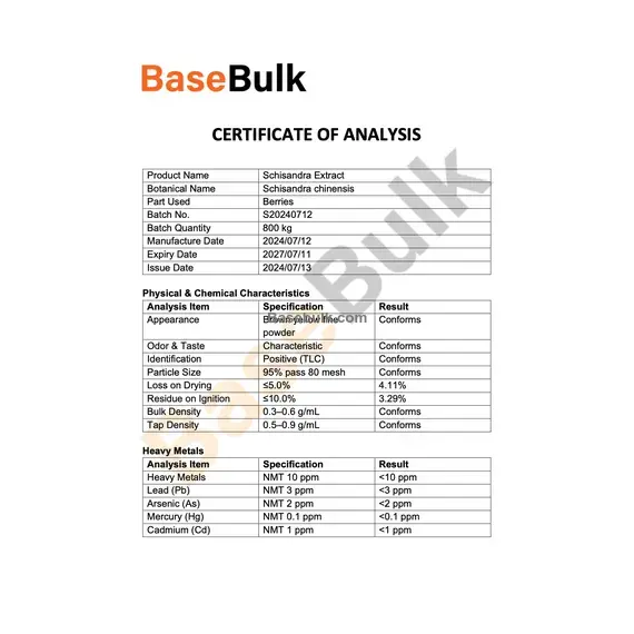 Schisandra Berry Extract Powder specification sheet additional product image