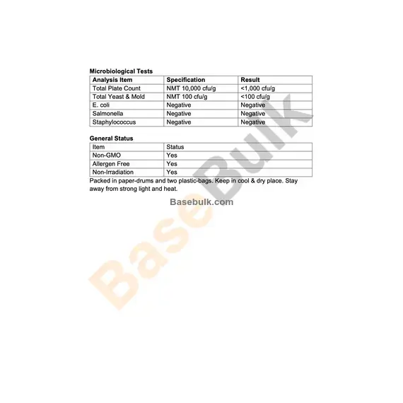 Schisandra Berry Extract Powder specification sheet