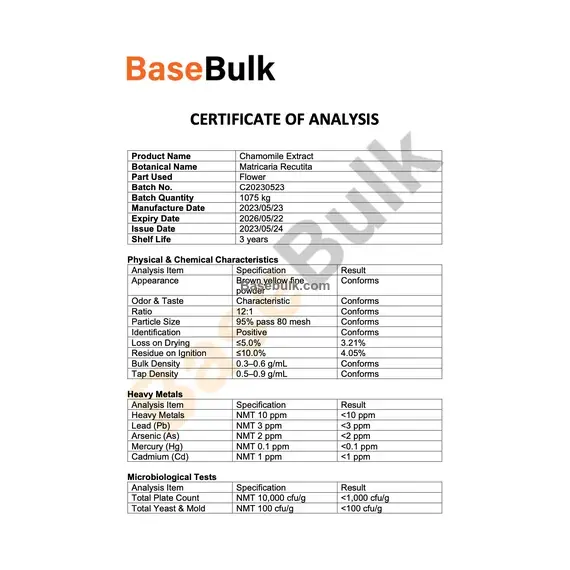 Chamomile (Matricaria recutita) Extract 12:1 specification sheet