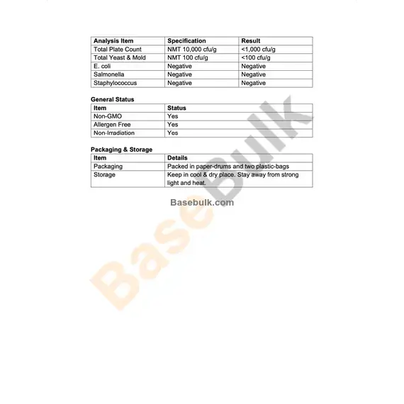 Marigold extract lutein 20% UV specification sheet