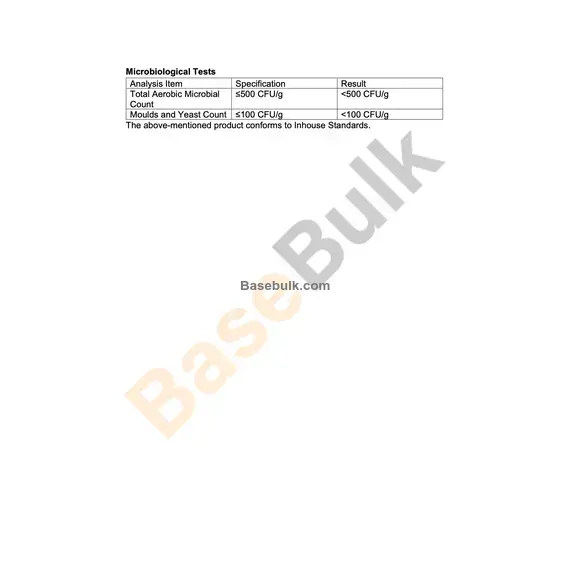 Fiche de spécifications de granulation de la Vitamine C (L-Ascorbic Acid DC) RM0000157