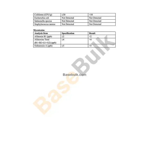 Rise Protein physical and chemical data analysis specification sheet