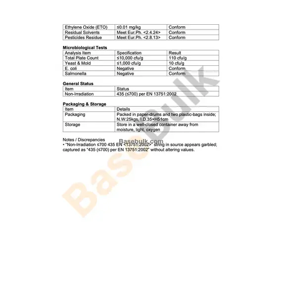 Gentiana Lutea Root Extract 4:1 specification sheet RM0000170