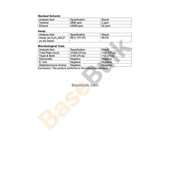 Physikalisches und chemisches Spezifikationsblatt für Vitamin B6 (Pyridoxal-5-phosphat)