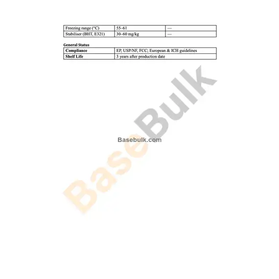 Polyethylene Glycol 6000 specification table, product code RM0000193
