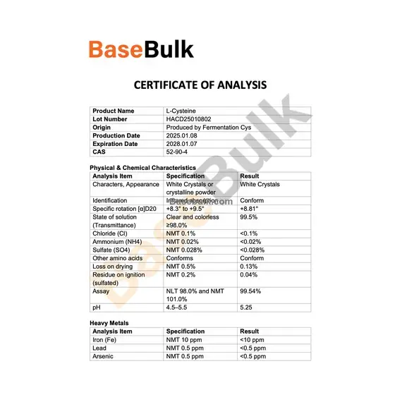 L-Cysteine Spezifikations- und Analyseblatt RM0000196