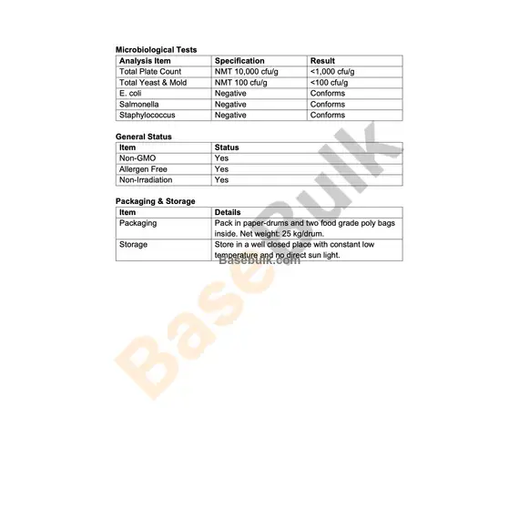 Hydrangea Extract 10:1 specification sheet additional product image
