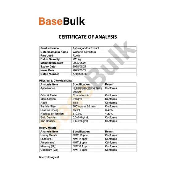 Ashwagandha Extract 18:1 light brown yellow fine powder