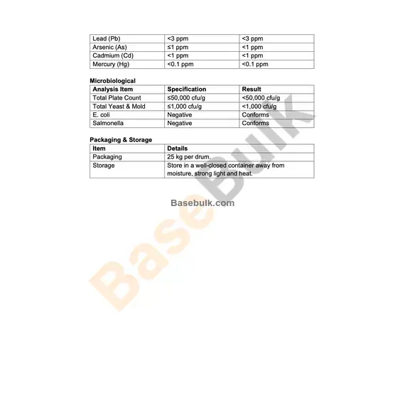 Pumpkin Seed Extract 4:1 physical and chemical specification sheet