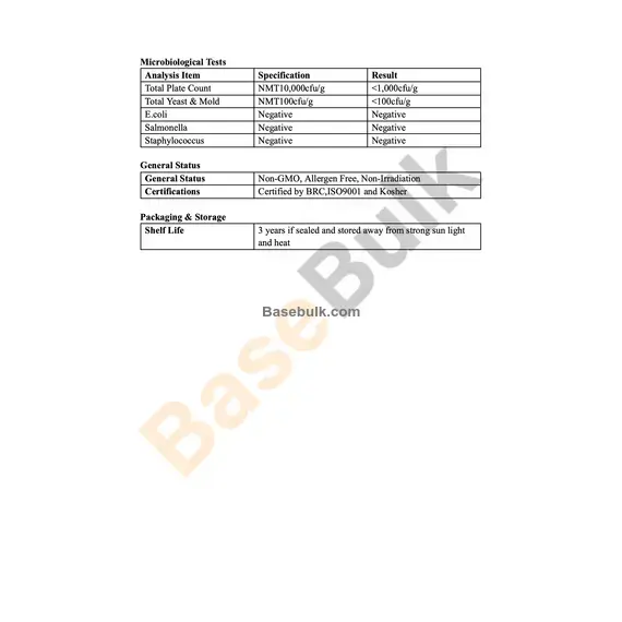 Broccoli Extract 10:1 powder specification sheet, RM0000213