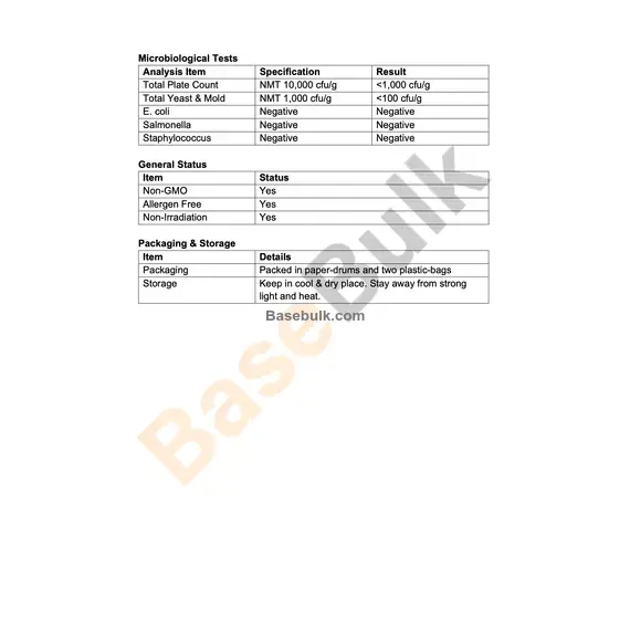 Brussels Sprouts Extract 10:1 specification sheet, RM0000214